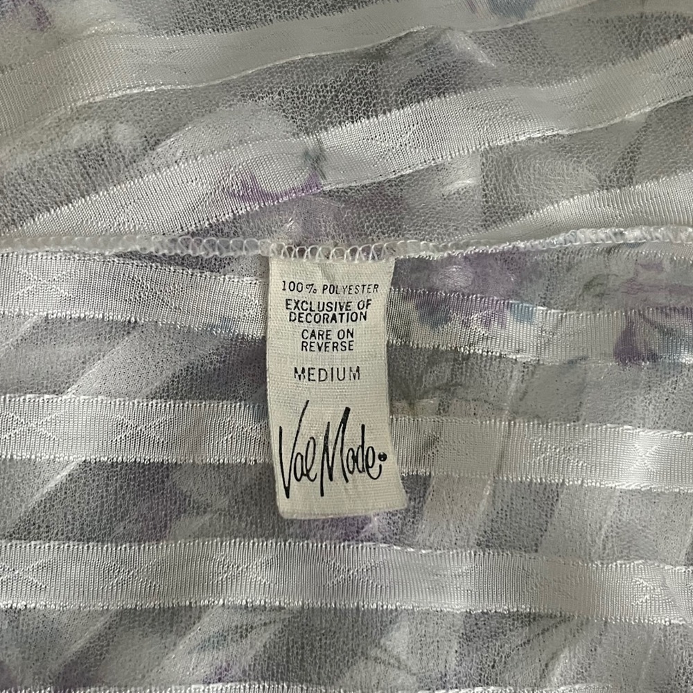 Vintage Val Mode Robe Floral Striped White Purple Size M Lingerie - Picture 6 of 8